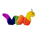 button of a rainbow worm plushie